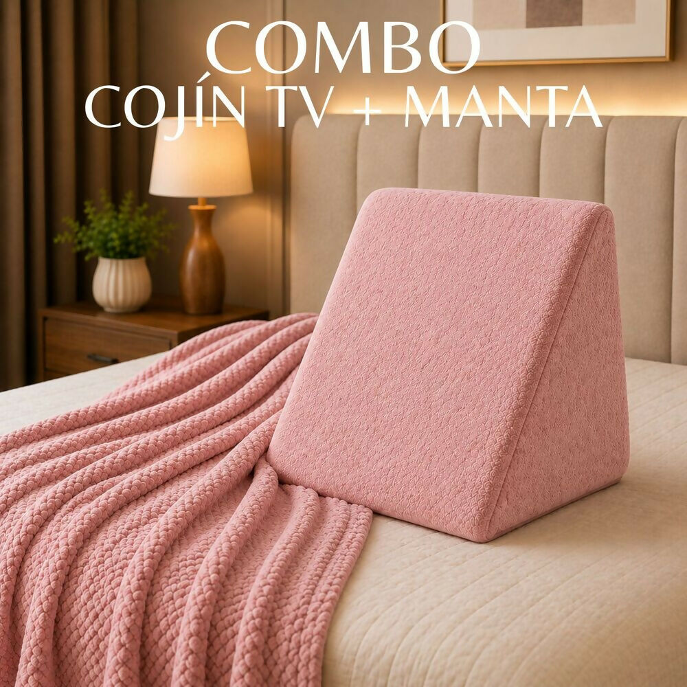 Combo cojin tv + cobija rosada