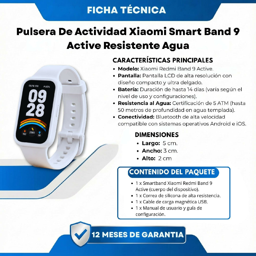 Pulsera De Actividad Xiaomi Smart Band 9 Active Resistente Agua Blanco