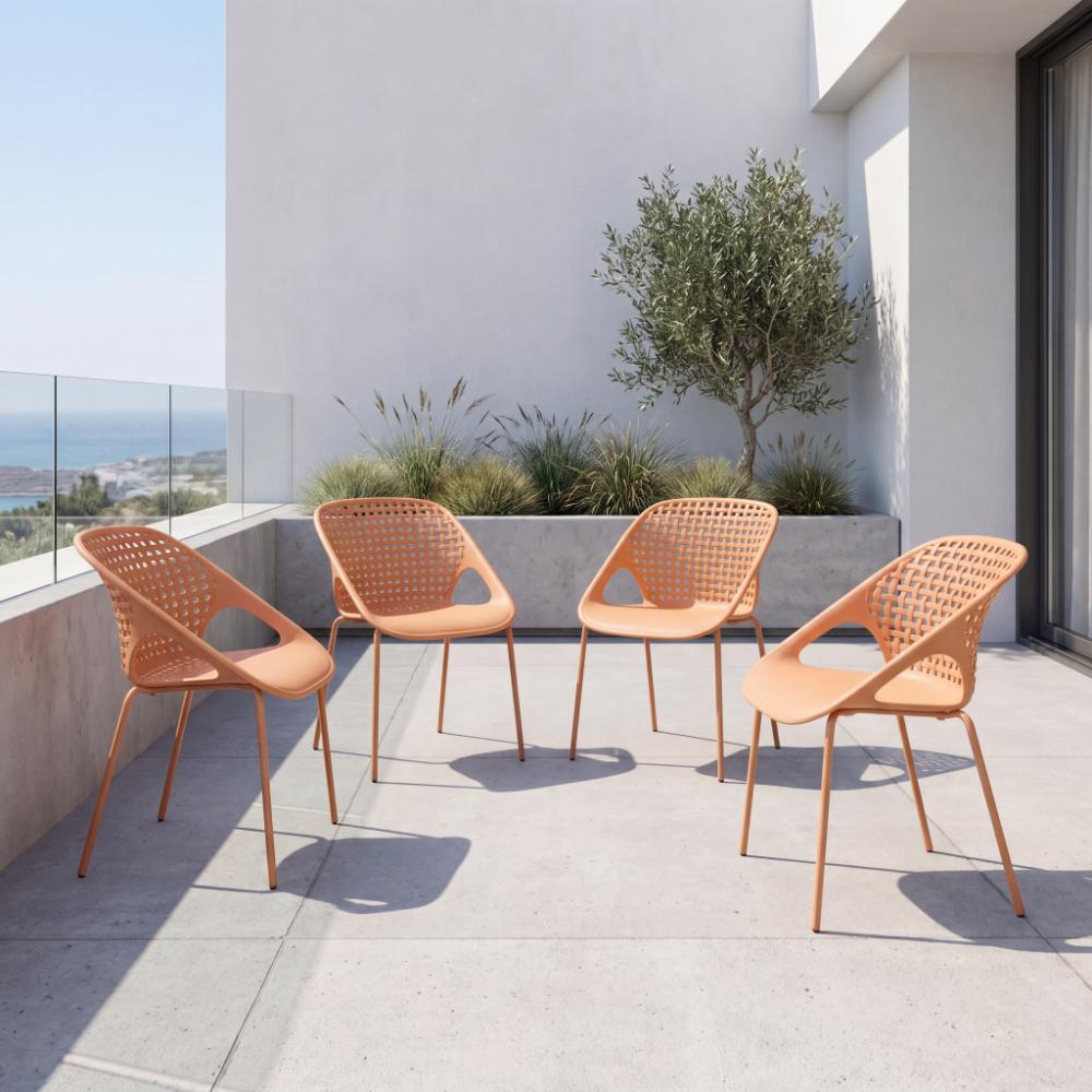 Silla Senit con Brazos, Color Naranja, Con espaldar y diseño Moderno X4