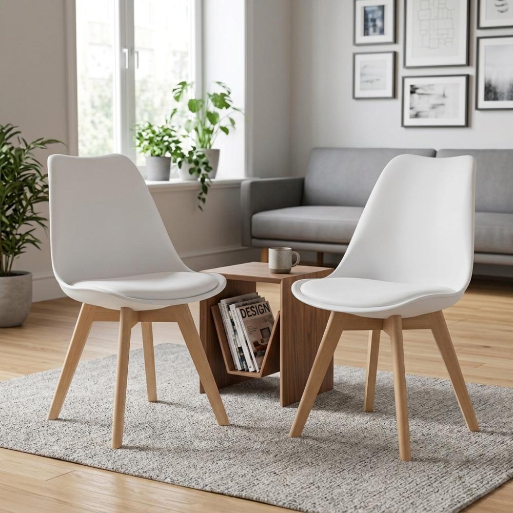 Kit Silla Derik, Color Blanco y Café Claro, con Espaldar y Patas en Madera X2