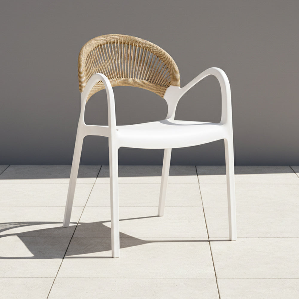 Silla Daytona, Blanco y Café Claro, Con Espaldar, Reposa Brazos y Diseño Minimalista