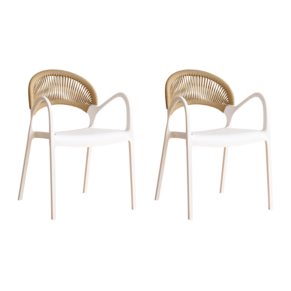 Silla Daytona, Blanco y Café Claro, Con Espaldar, Reposa Brazos y Diseño Minimalista X2