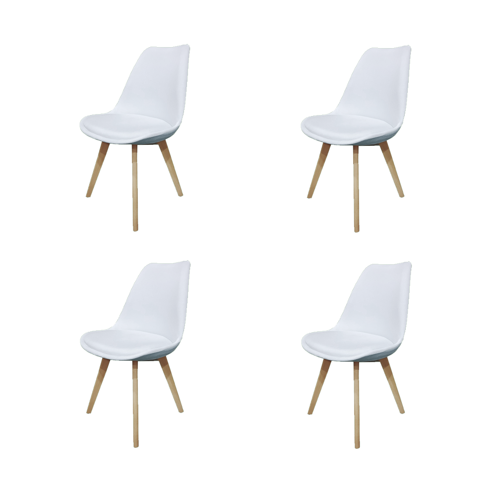 Kit de Cuatro Sillas Romero, Blanco y Café Claro, Cómodo Asiento y Patas en Madera