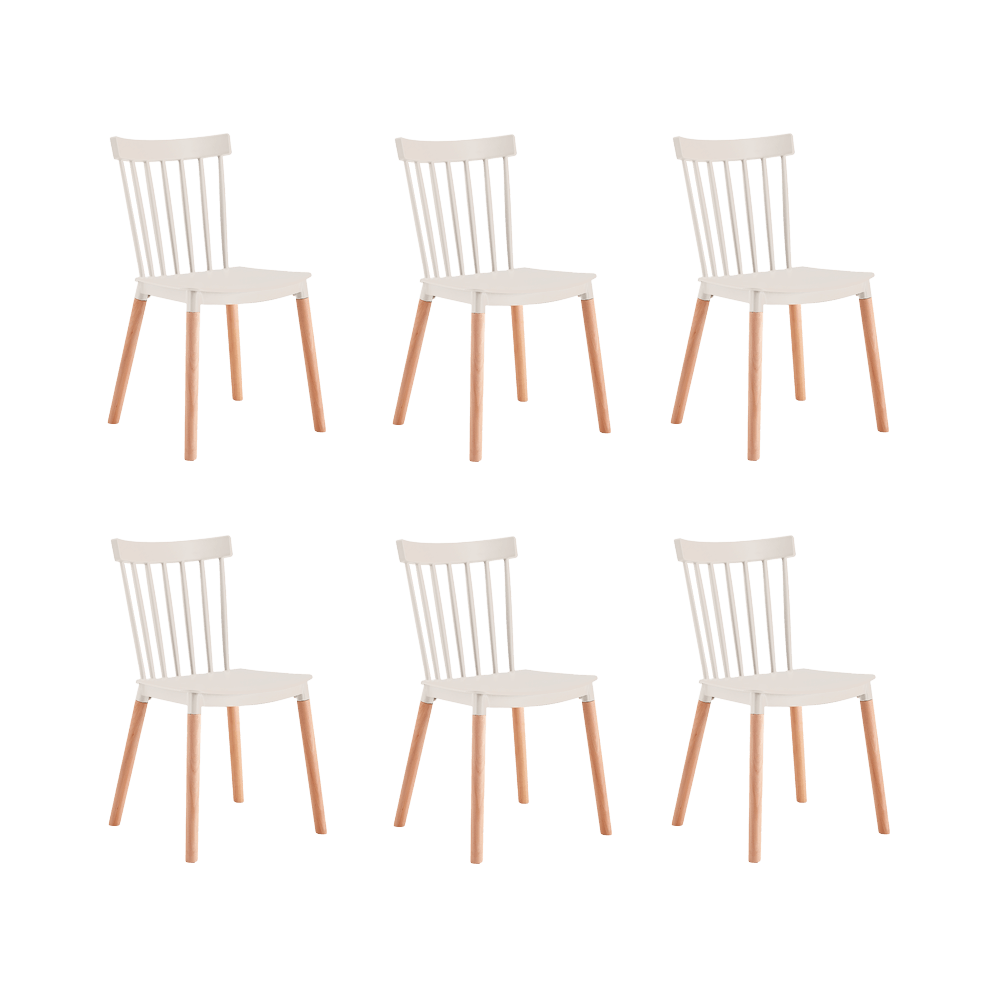 Set de 6 Sillas Jeicob, Blanco y Café Claro, Cómodo Asiento y Patas en Madera