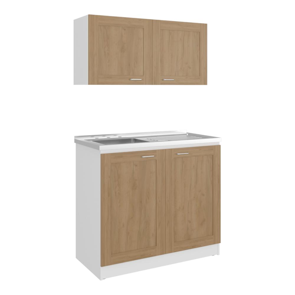 Cocina Integral Toronto, Kronos Blanco y Kronos Fresno, Incluye Mesón Izquierdo ZF