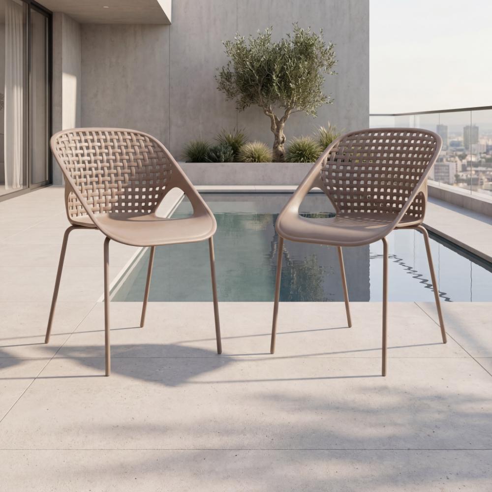 Silla Senit con Brazos, Color Taupe, Con espaldar y diseño Moderno X2