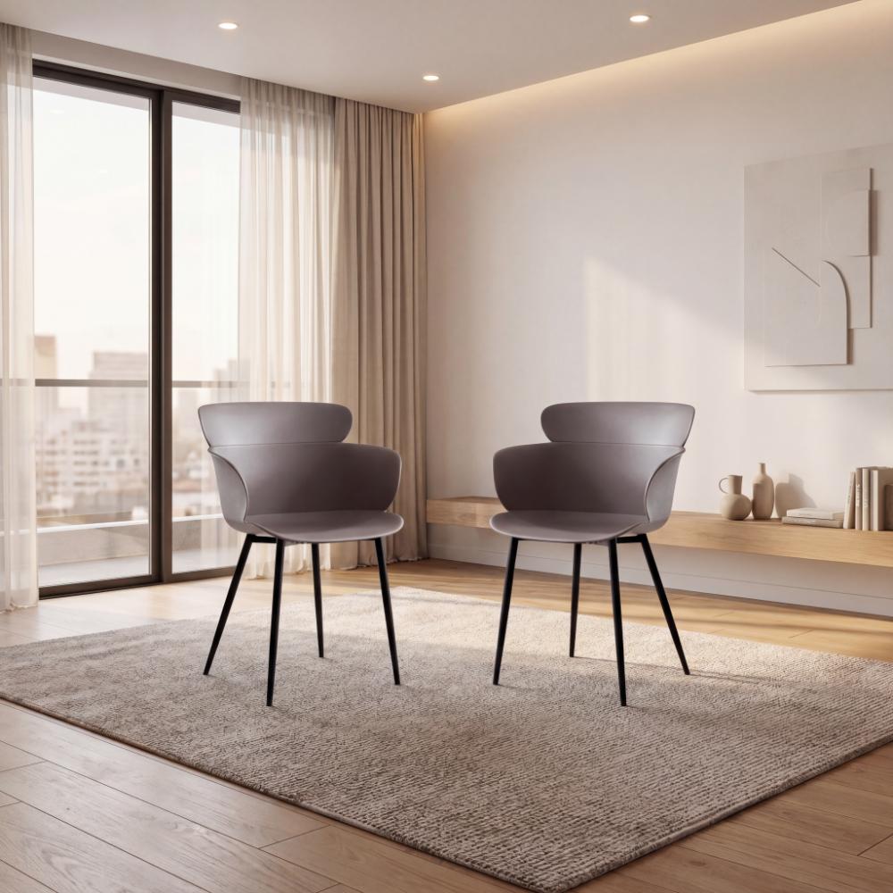 Silla Miami con Brazos, Color Taupe, Con espaldar y diseño Moderno X2