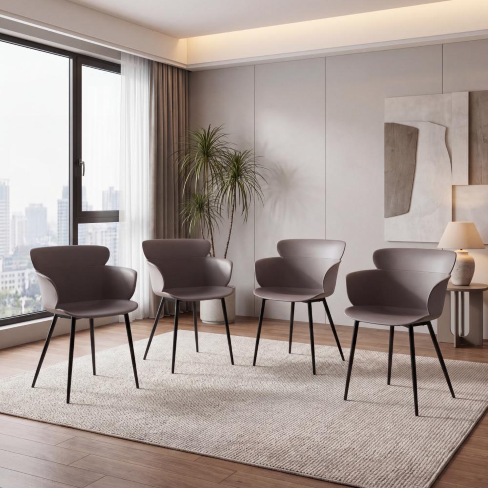 Silla Miami con Brazos, Color Taupe, Con espaldar y diseño Moderno X4