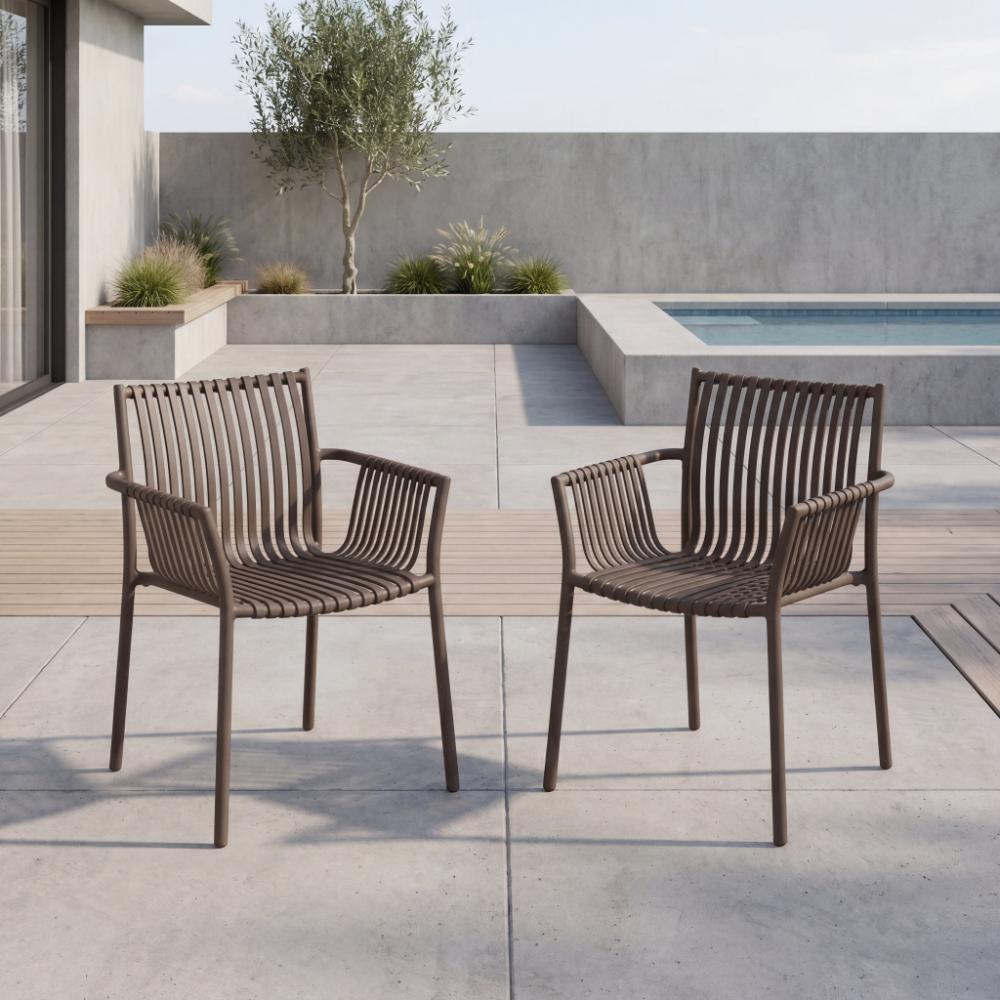 Set de 2 Sillas Madrid con Brazos, Color Taupe, con Espaldar y Diseño Moderno
