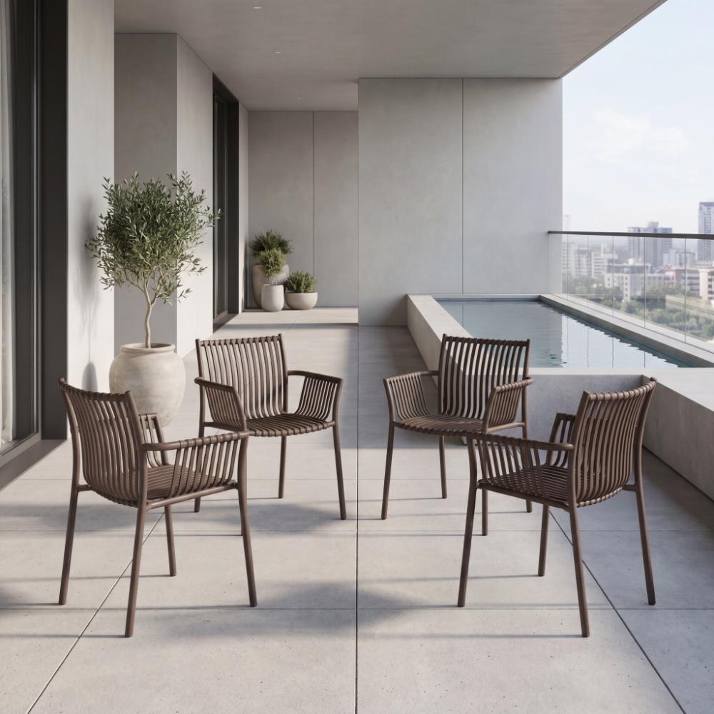Set de 4 Sillas Madrid con Brazos, Color Taupe, con Espaldar y Diseño Moderno