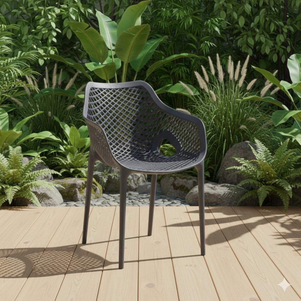 Silla con Brazos Miame, Gris Oscuro, con espaldar y diseño moderno
