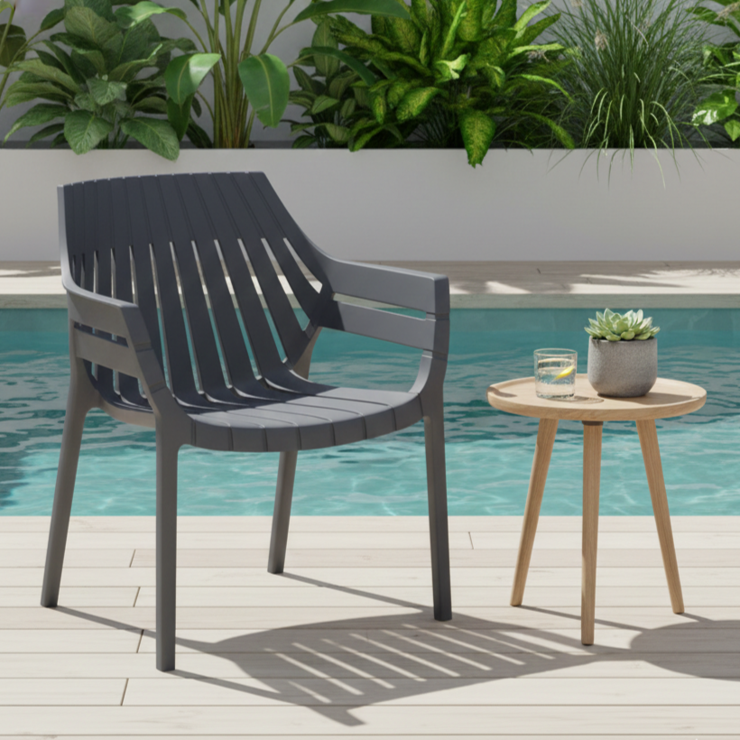 Silla con Brazos Arena, Gris Oscuro, con Espaldar y Diseño Moderno