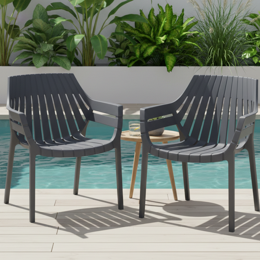 Silla con Brazos Arena, Gris Oscuro, con Espaldar y Diseño Moderno