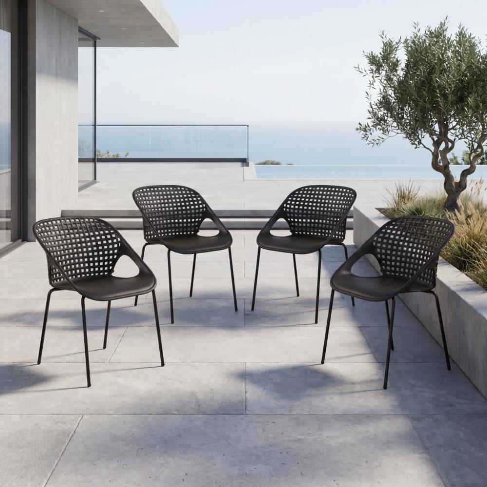 Silla Senit con Brazos, Color Negro, Con espaldar y diseño Moderno X4