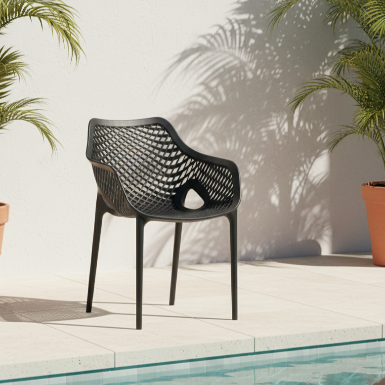 Silla con Brazos Miame, Negro, con Espaldar y Diseño Moderno