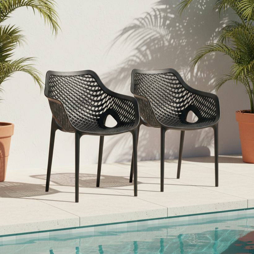 Silla con Brazos Miame, Negro, con Espaldar y Diseño Moderno