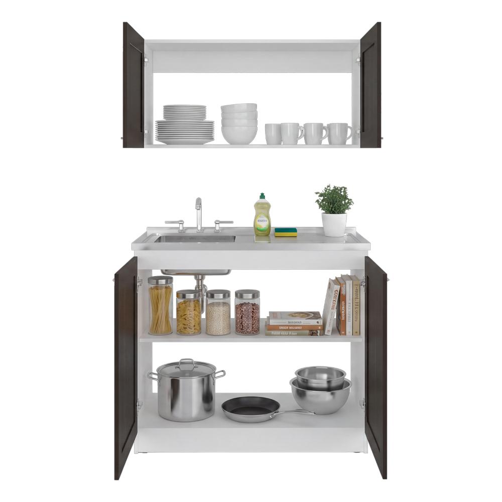 Cocina Integral Toronto, Blanco y Nogal, Incluye Mesón Izquierdo ZF