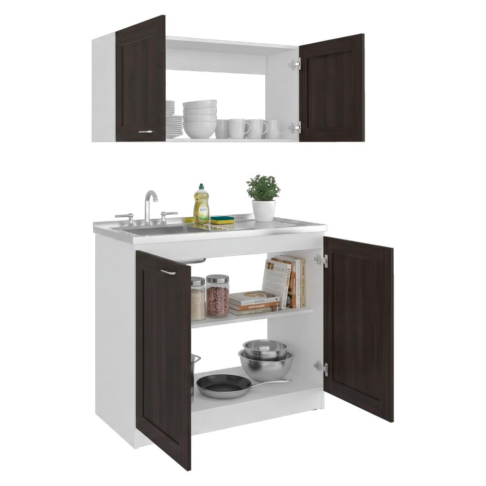 Cocina Integral Toronto, Blanco y Nogal, Incluye Mesón Izquierdo ZF