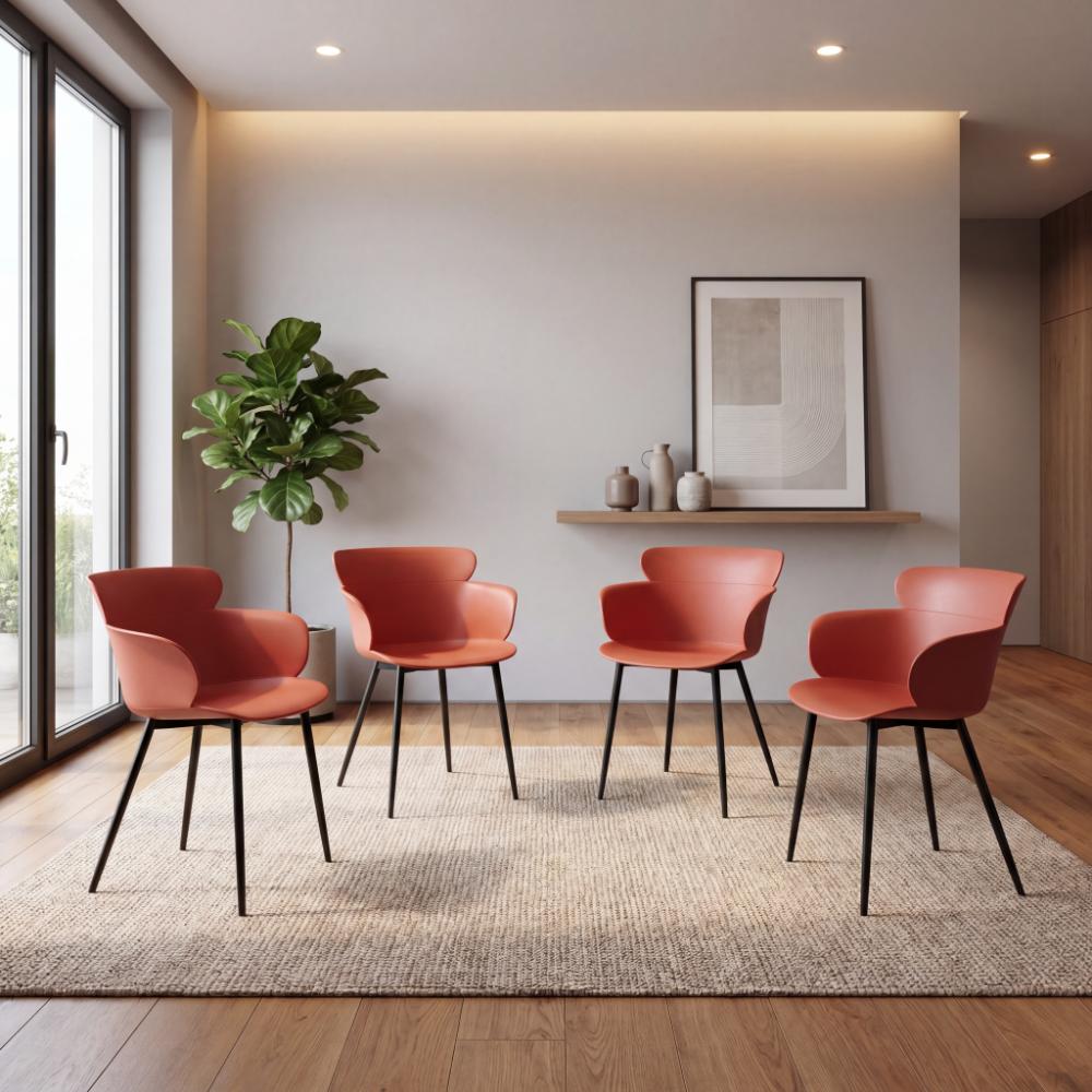 Silla Miami con Brazos, Color Rojo, Con espaldar y diseño Moderno X4