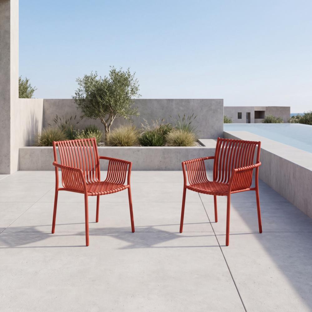 Silla Madrid con Brazos, Color Rojo, Con espaldar y diseño Moderno X2