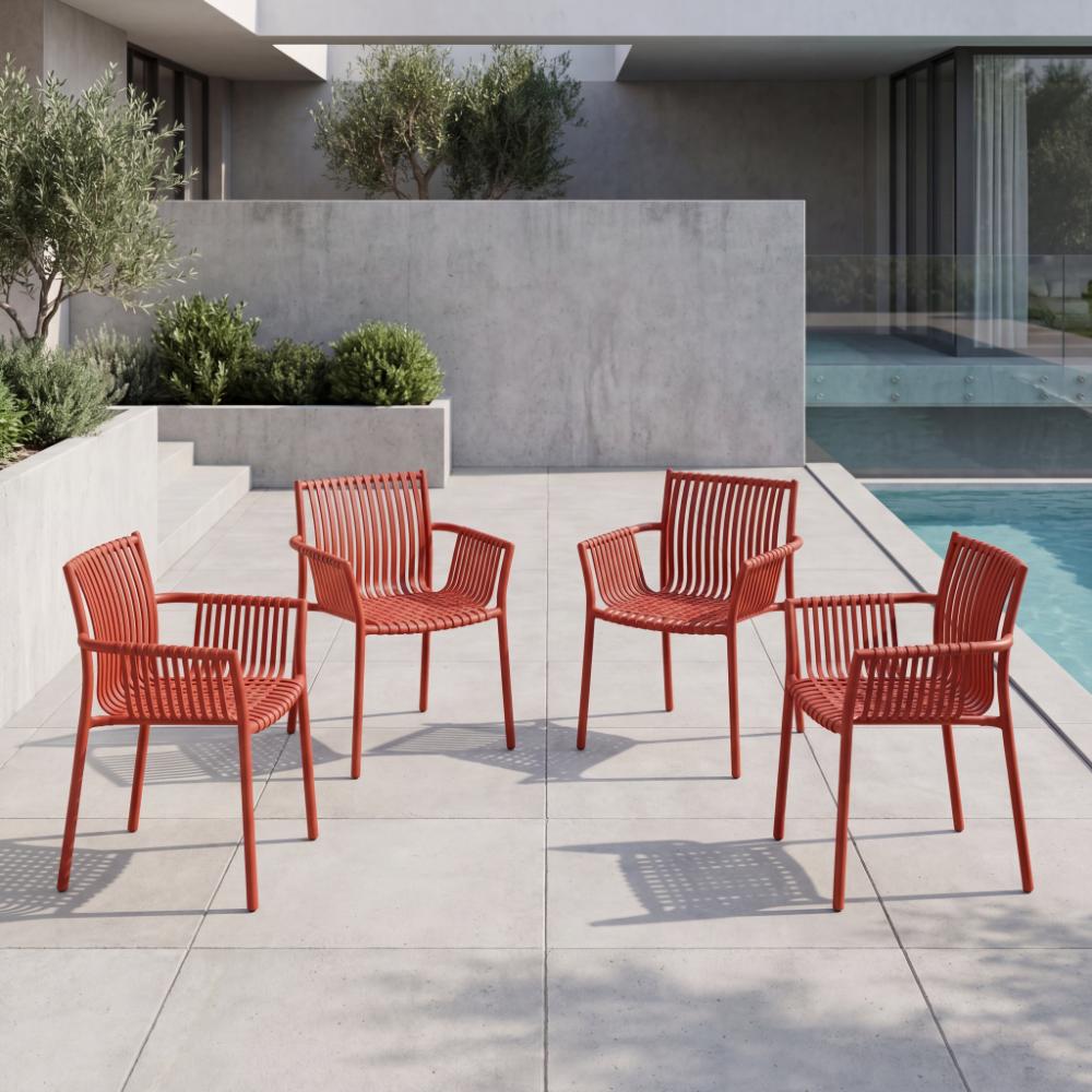 Silla Madrid con Brazos, Color Rojo, Con espaldar y diseño Moderno X4