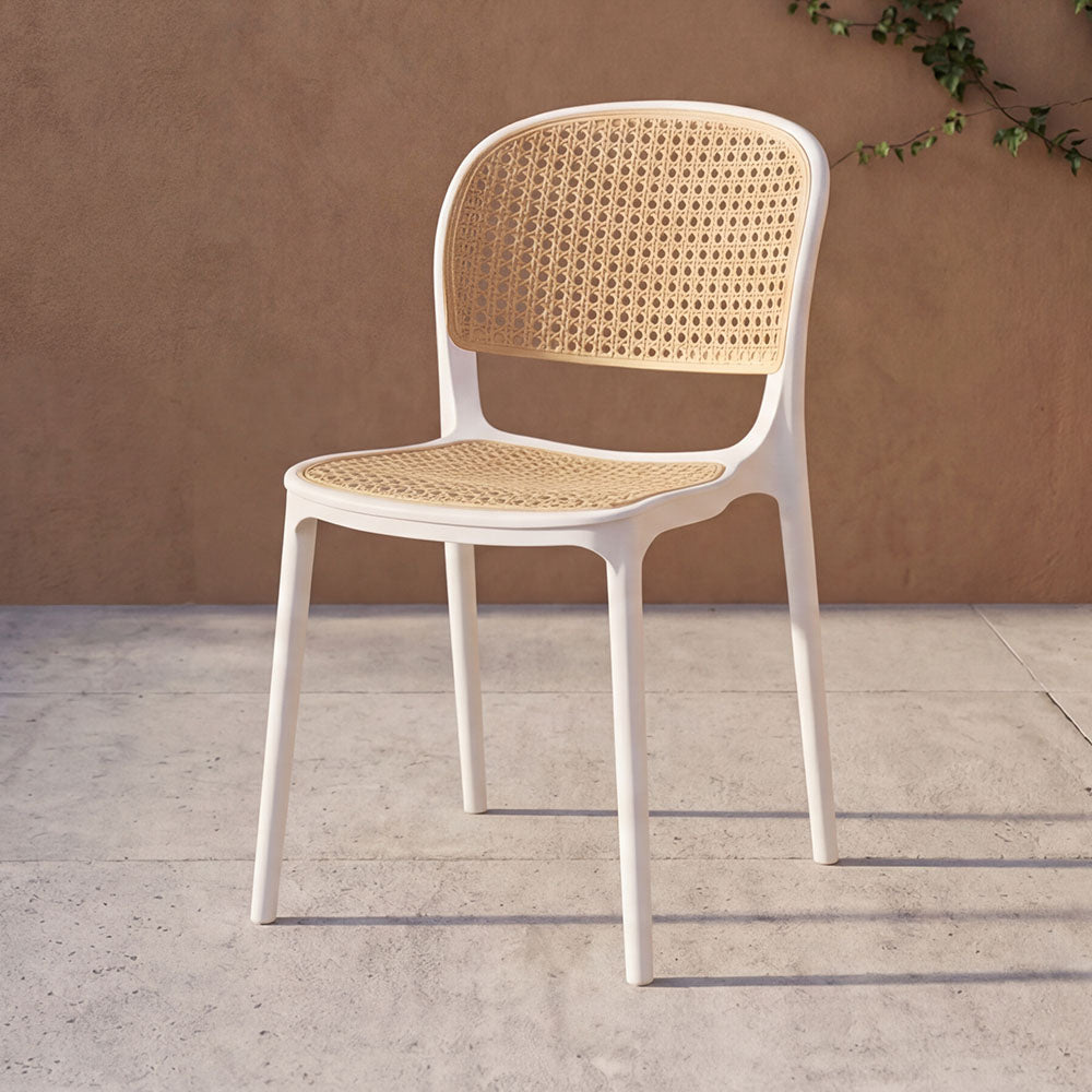 Silla Nest, Color Blanco y Beige, con Espaldar y Asiento en Rejilla