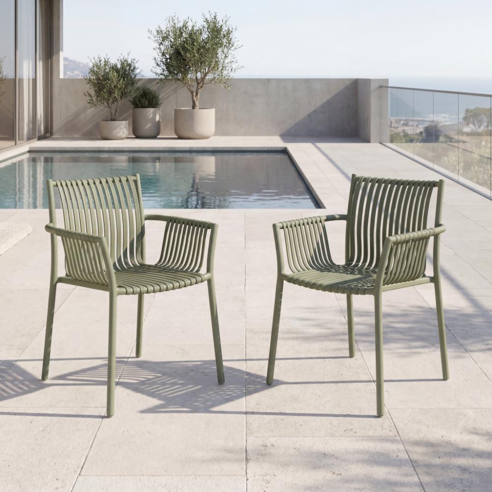 Silla Madrid con Brazos, Color Verde Olivo, Con espaldar y diseño Moderno X2