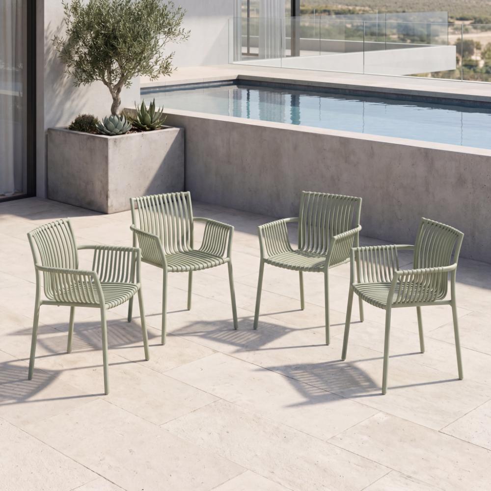 Silla Madrid con Brazos, Color Verde Olivo, Con espaldar y diseño Moderno X4