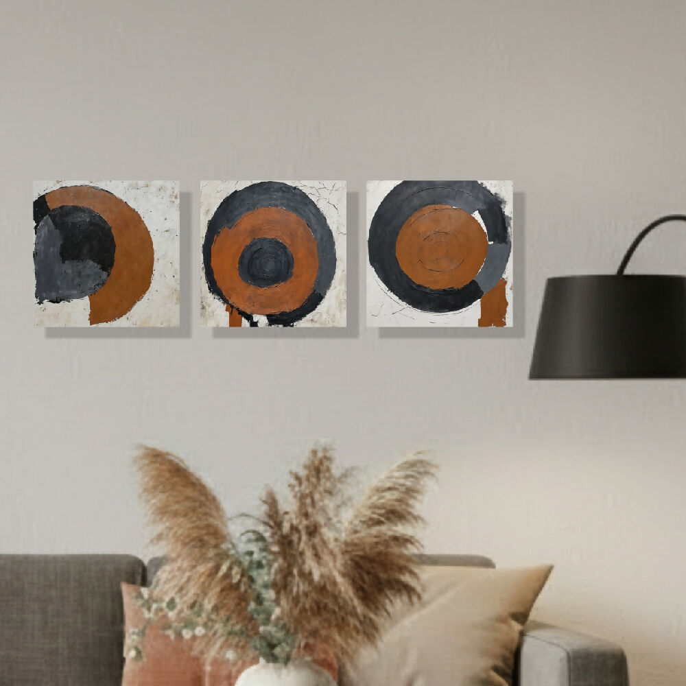 Lienzo Canvas Tríptico Geometría Mineral Set X3 34x34cm c/u