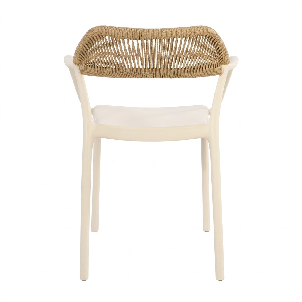 Silla con Brazos Bombay, Taupe Claro y Beige, con Espaldar en Cuerdas y Diseño Moderno