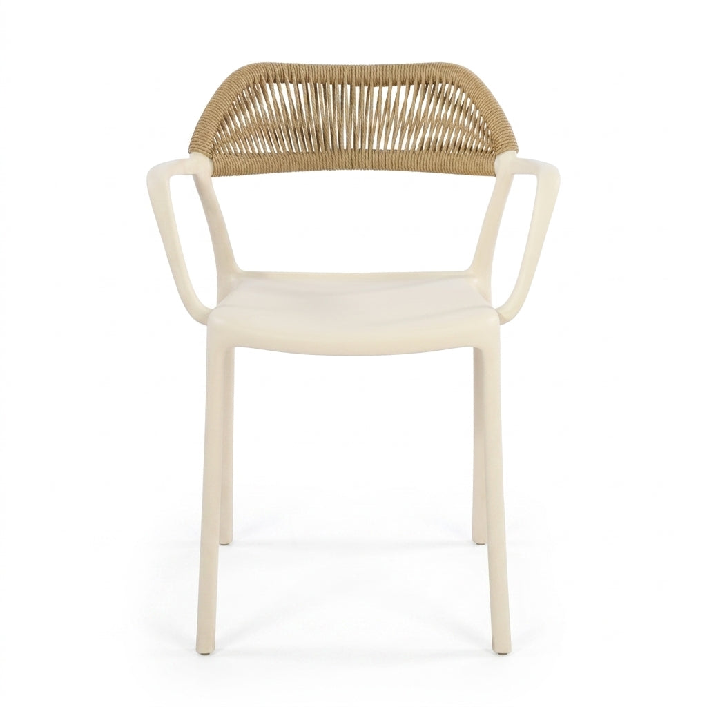 Silla con Brazos Bombay, Taupe Claro y Beige, con Espaldar en Cuerdas y Diseño Moderno