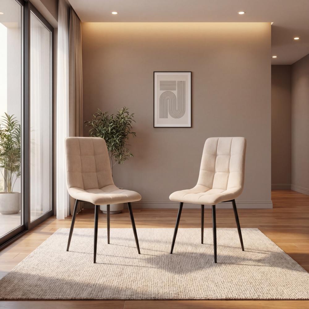 Silla de Comedor Flex, Color Beige, con Espaldar y Diseño Moderno X2