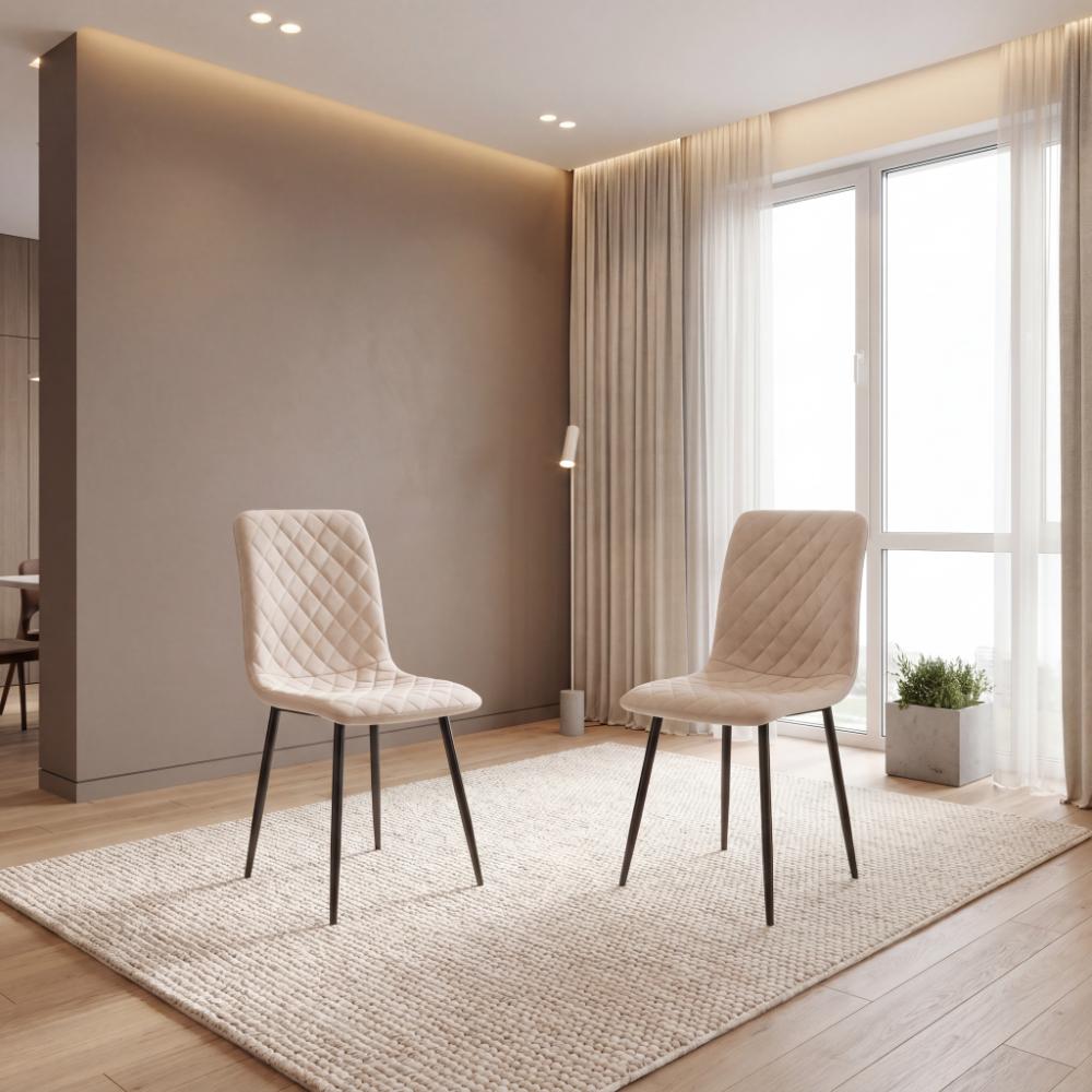 Silla de Comedor Loretto, Beige, con Espaldar y Diseño Moderno X2
