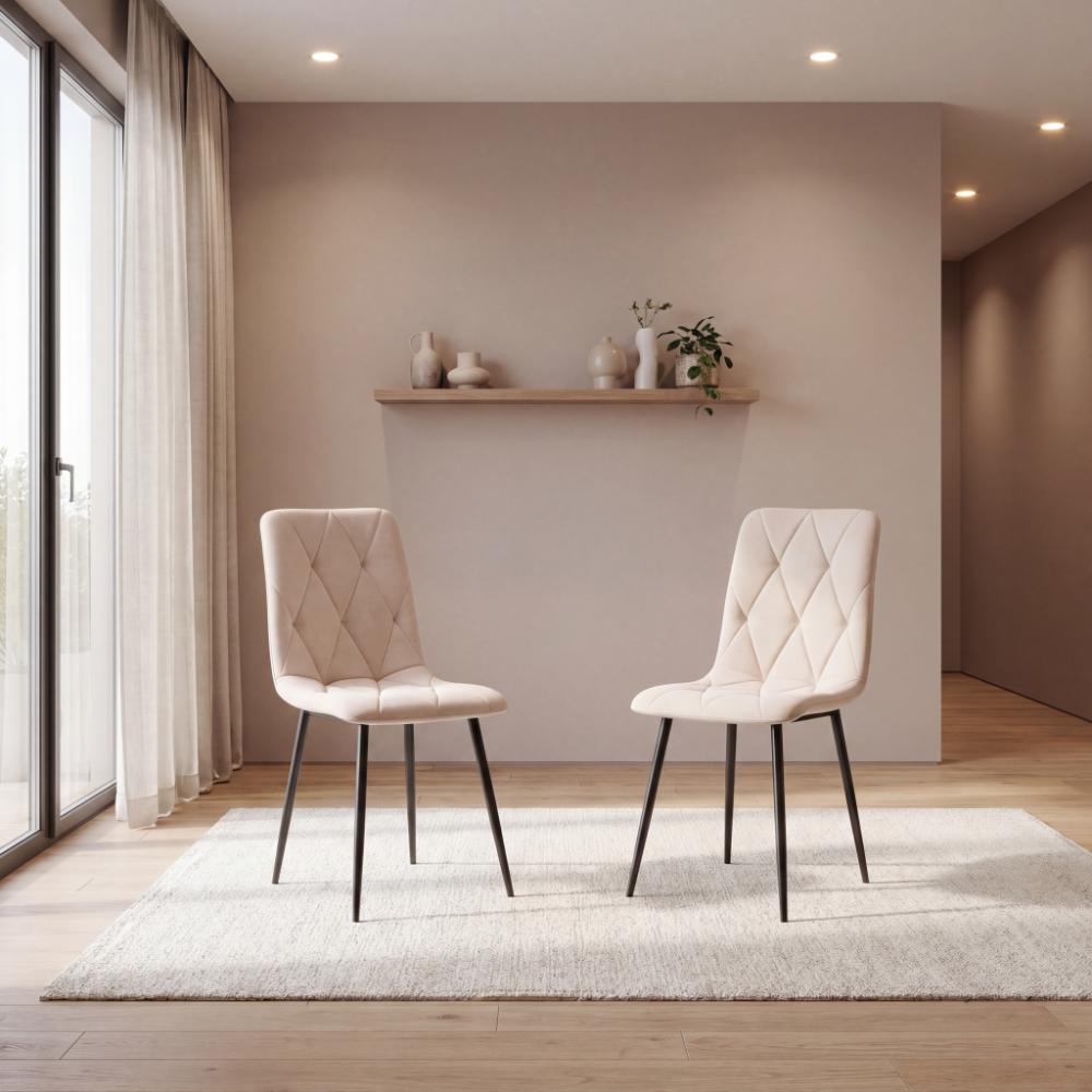Silla de Comedor Napoles, Beige, con Espaldar y Diseño Moderno X2