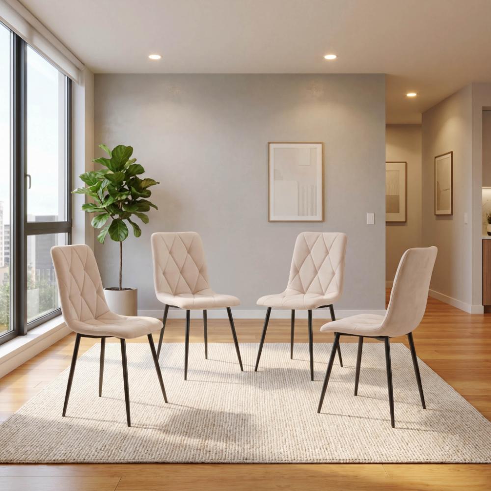 Silla de Comedor Napoles, Beige, con Espaldar y Diseño Moderno X4