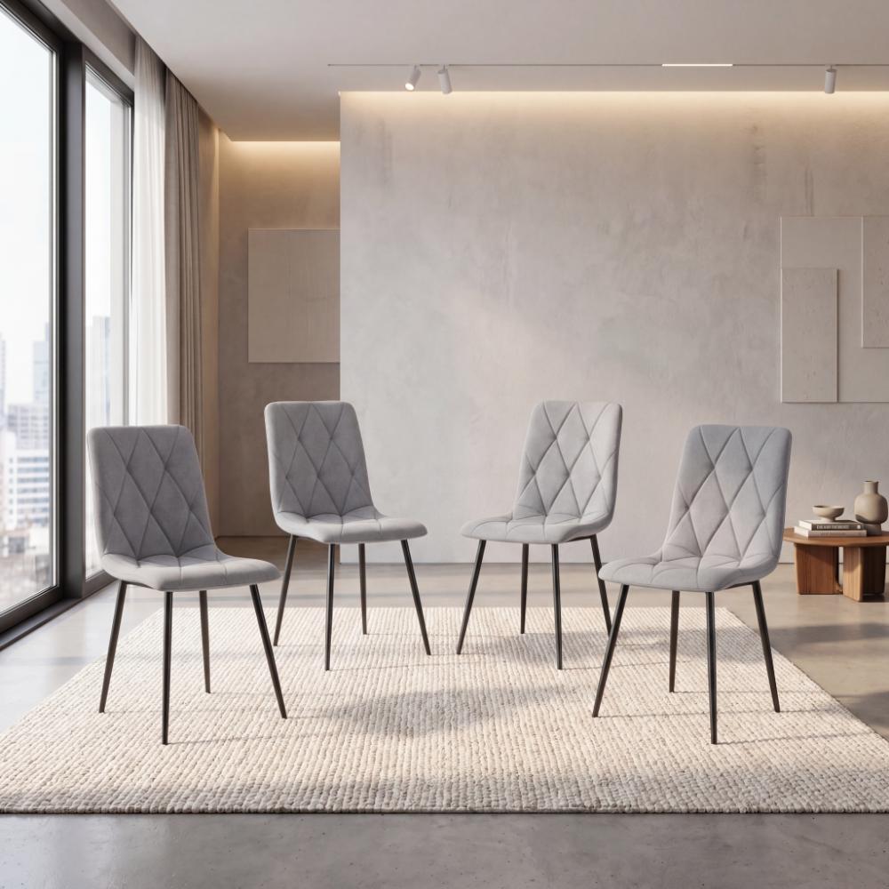 Silla de Comedor Napoles, Gris, con Espaldar y Diseño Moderno X4