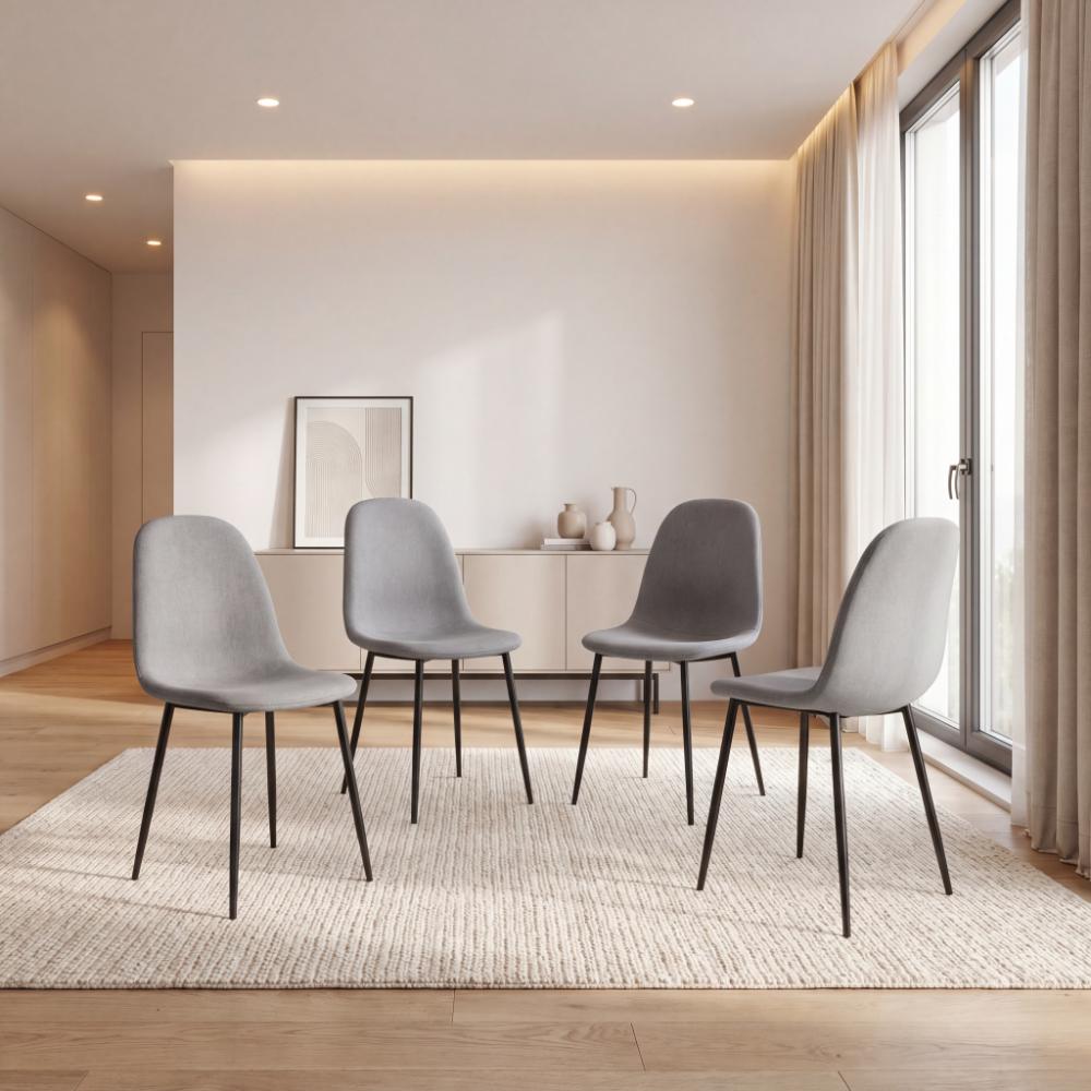 Silla de Comedor Margarita, Gris, con Espaldar y Diseño Moderno X4
