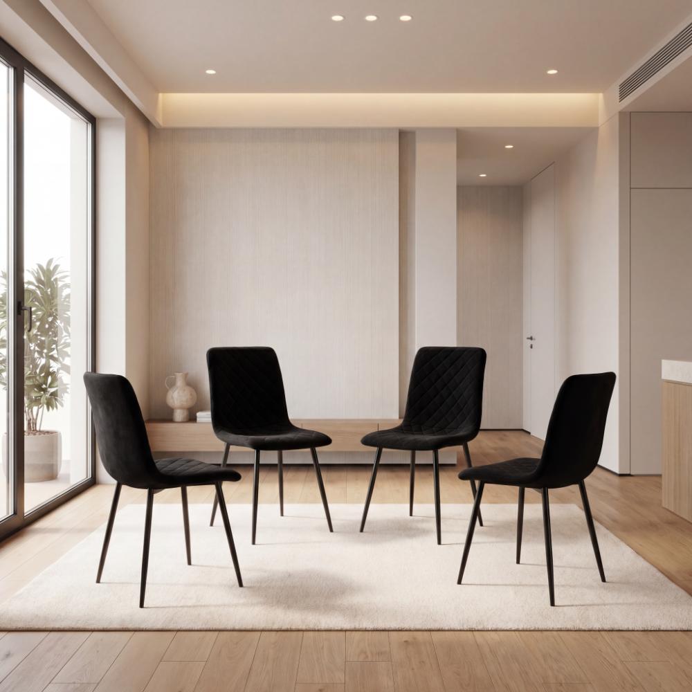 Silla de Comedor Loretto, Negro, con Espaldar y Diseño Moderno X4