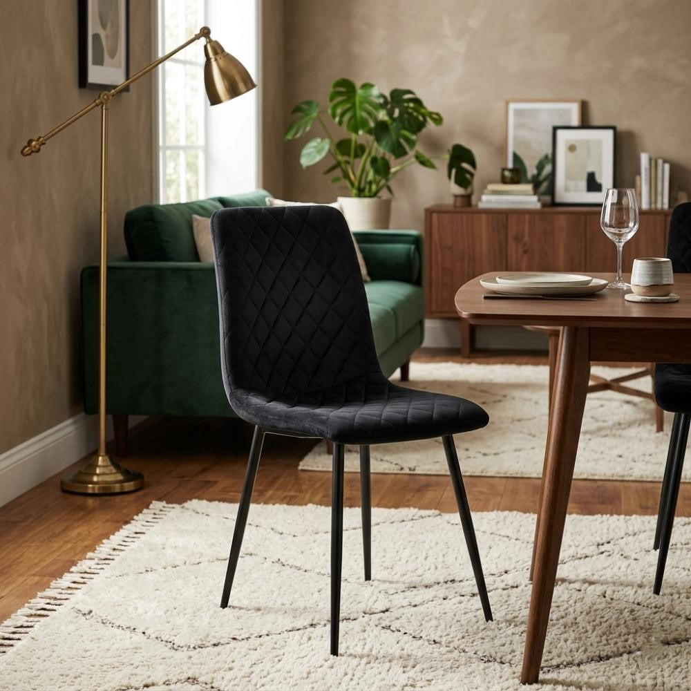 Silla de Comedor Loretto, Negro, con Espaldar y Diseño Moderno X2