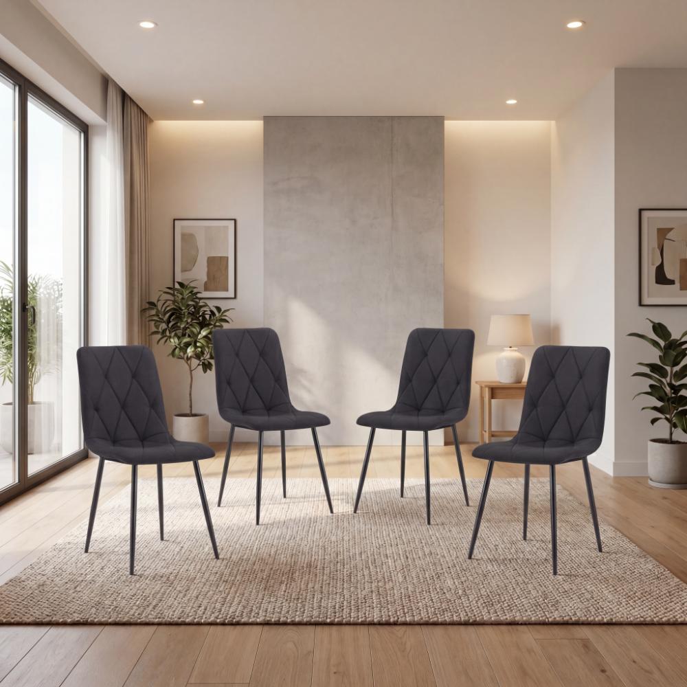 Silla de Comedor Napoles, Negro, con Espaldar y Diseño Moderno X4