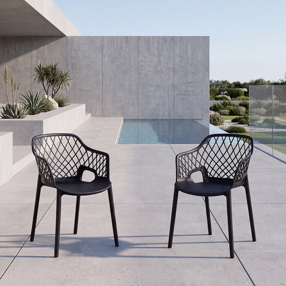 Set de 2 Sillas con Brazos Casablanca, Negro, con Espaldar en Diamantes y Estilo Moderno