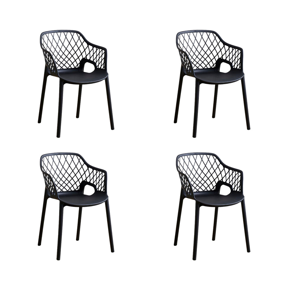 Set de 4 Sillas con Brazos Casablanca, Negro, con Espaldar en Diamantes y Estilo Moderno