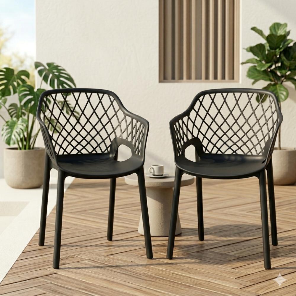Set de 2 Sillas con Brazos Casablanca, Negro, con Espaldar en Diamantes y Estilo Moderno