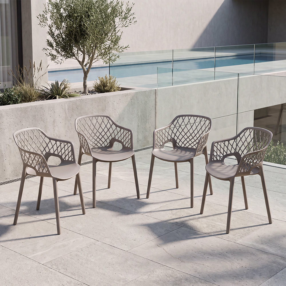 Set de 4 Sillas con Brazos Casablanca, Taupe, con Espaldar en Diamantes y Estilo Moderno