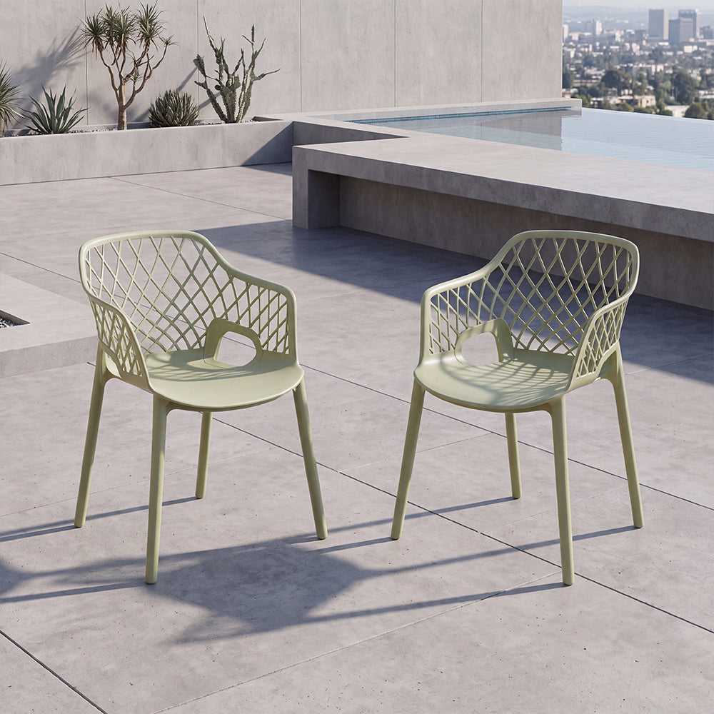 Set de 2 Sillas con Brazos Casablanca, Verde Olivo, con Espaldar en Diamantes y Estilo Moderno