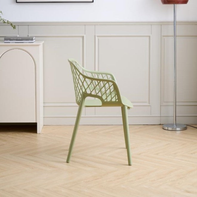 Silla con Brazos Casablanca, Verde Olivo, con espaldar en diamantes y estilo moderno