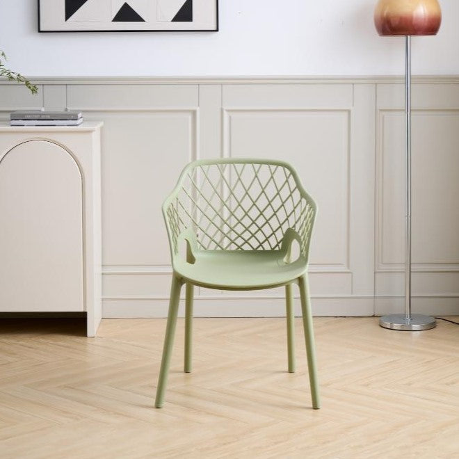 Silla con Brazos Casablanca, Verde Olivo, con espaldar en diamantes y estilo moderno