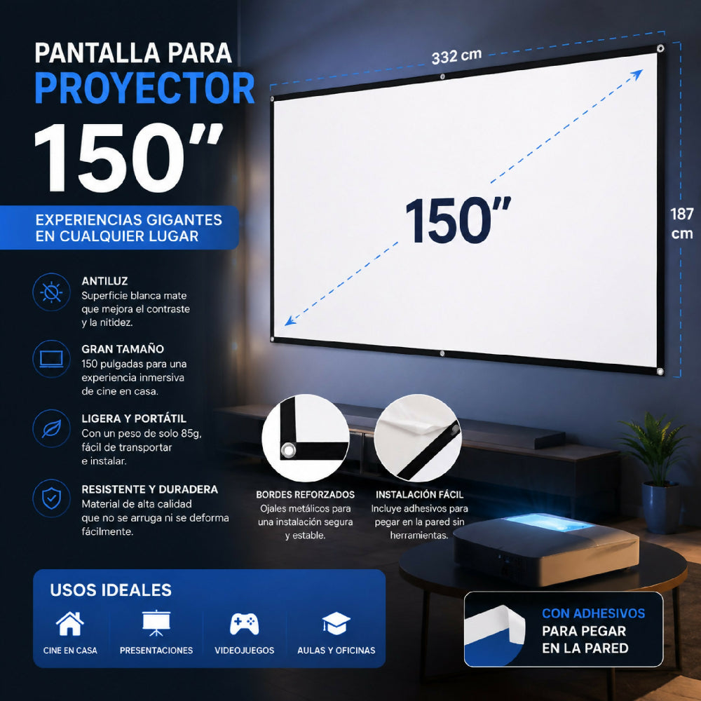 Telón Para Proyector De 150 Pulgadas Pantalla De Alta Reflectividad