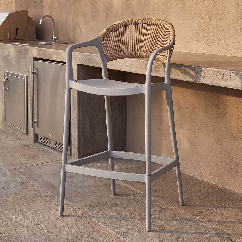 Silla para Bar Bali, Gris, Con espaldar en cuerdas y diseño Moderno X2