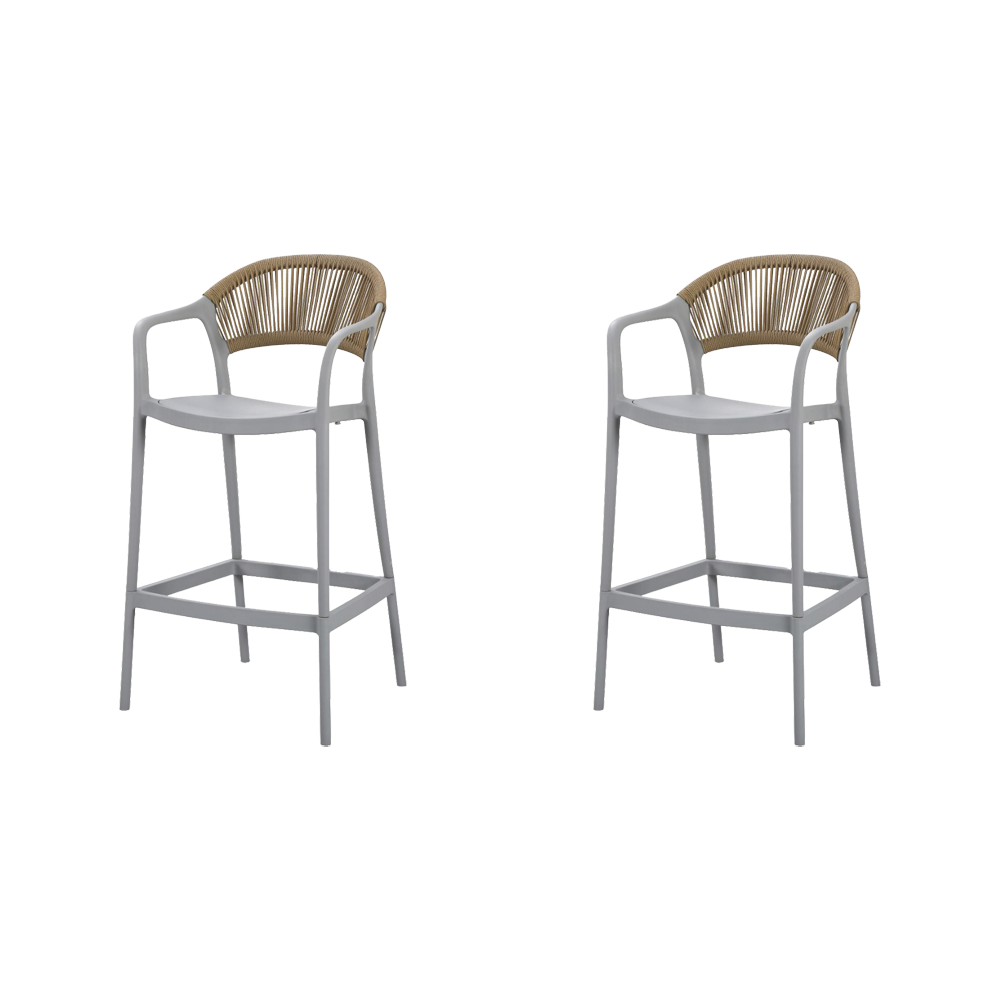 Silla para Bar Bali, Gris, Con espaldar en cuerdas y diseño Moderno X2